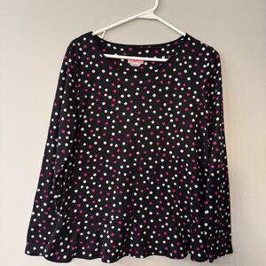 Kate Spade Black Pink Polka Dot Wide Peplum Flowy Comfy Sweater Small